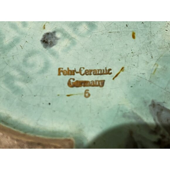 Vintage Fohr Ceramic GERMANY Green Gold Glazed drip bowl 7" - Picture 13 of 13